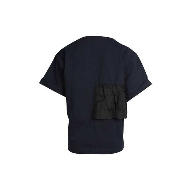 Marni Overlay Detail Top in Navy Blue Cotton