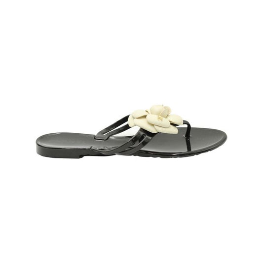 Chanel Camelia Thong Slides in Black Jelly PVC