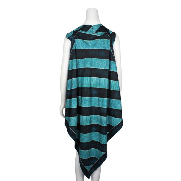 Turquoise & Dark Green Striped Top with Attached Back Scarf