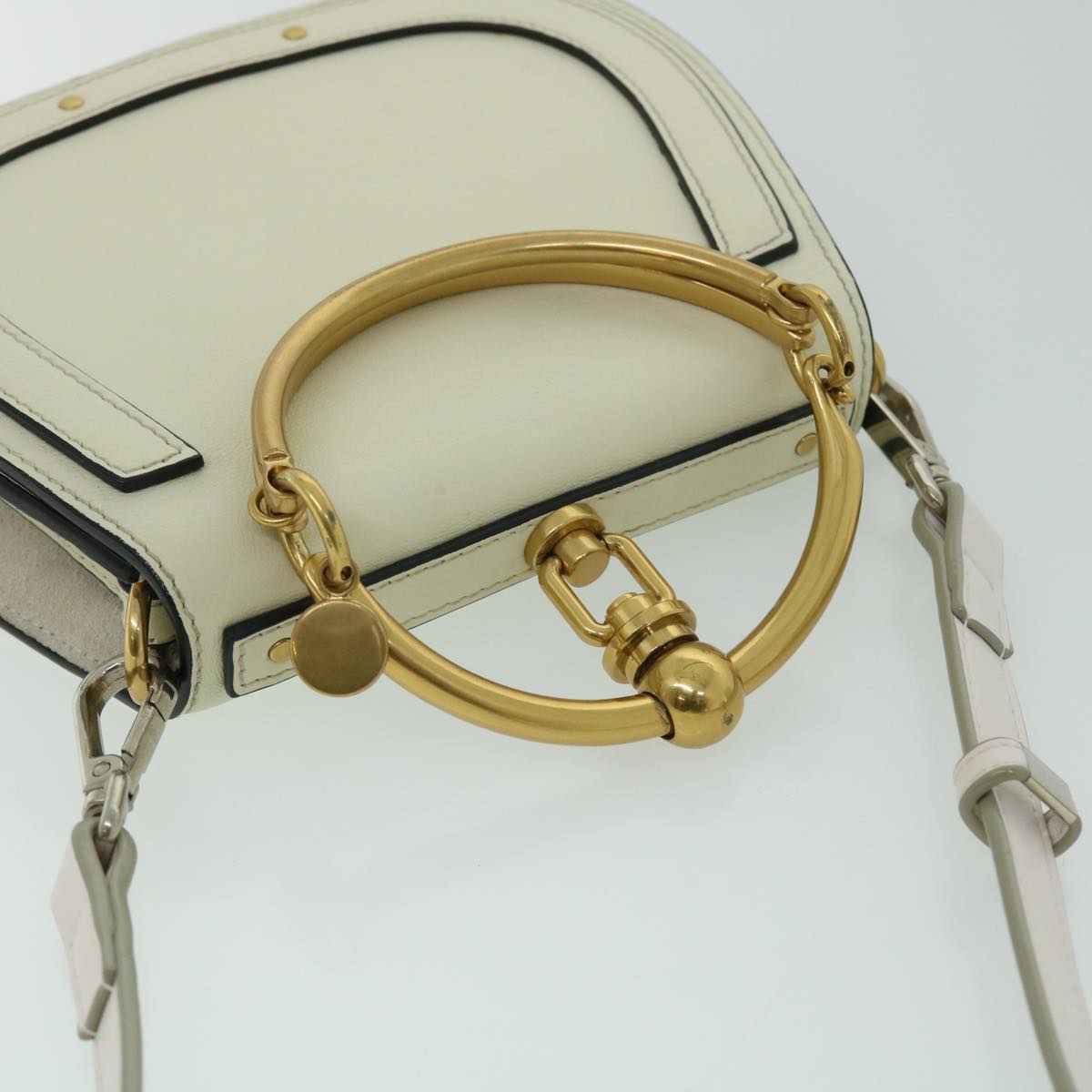 Chloe Small Bracelet Hand Bag Nile Leather 2way Cream Auth 52444