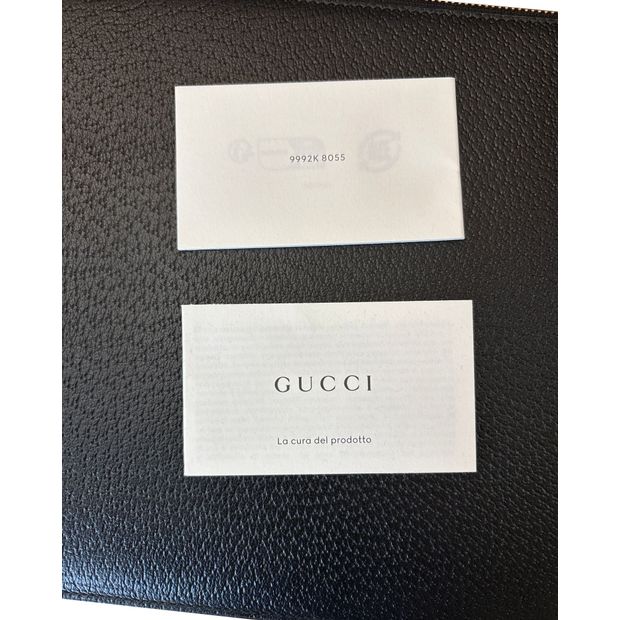Gucci Horsebit Top Zip Wrist Pouch in Black Leather