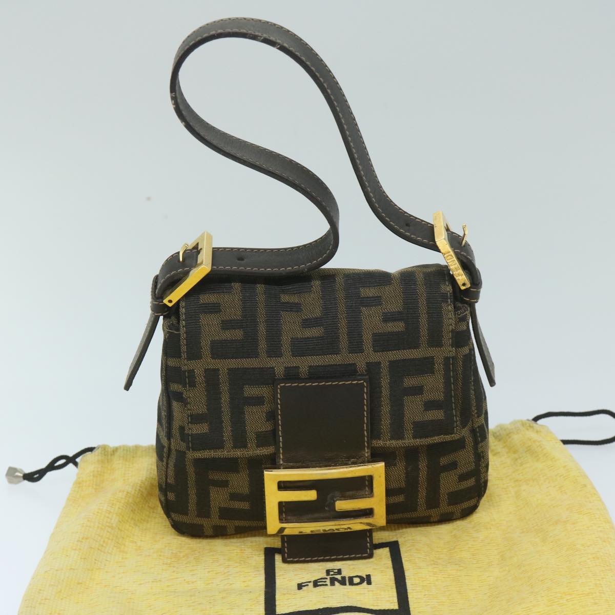 Fendi Zucca Canvas Mini Mamma Baguette Hand Bag Black Brown Auth 59810a