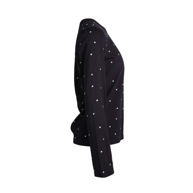 Comme Des Garcons Embroidered Polka Dot Long Sleeve Top in Black Cotton
