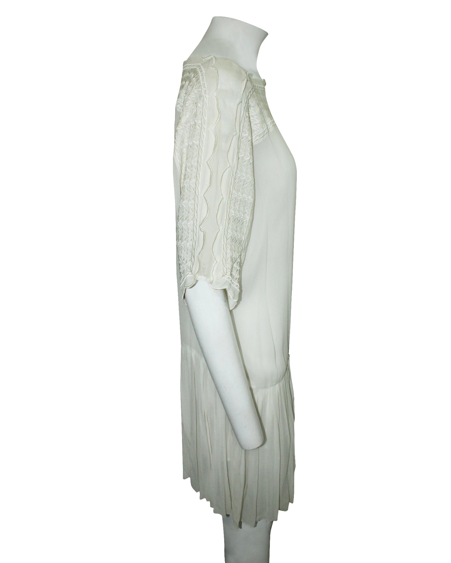 Off-White Embroidered Pleated Dress