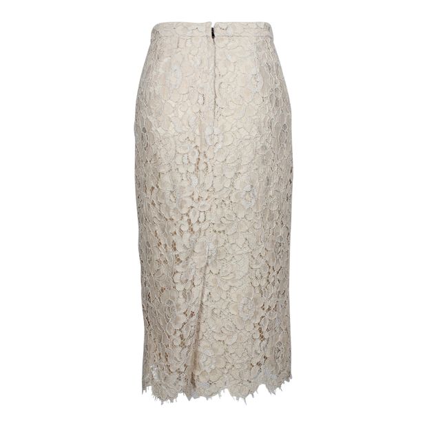 Dolce & Gabbana Lace Midi Pencil Skirt in Beige Rayon Viscose