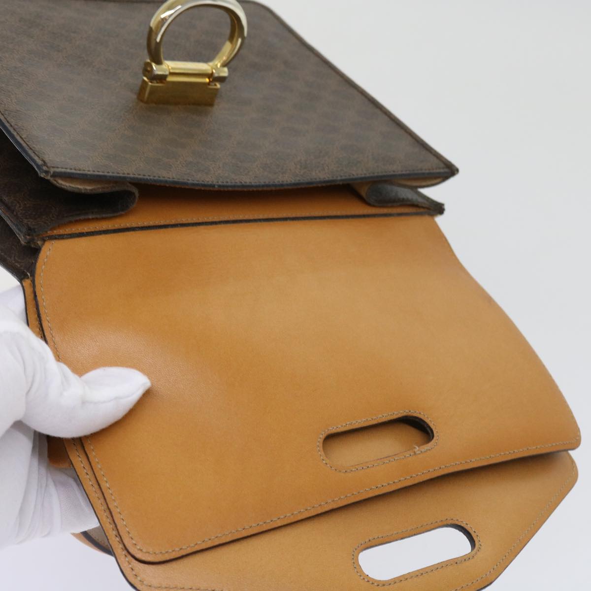 Celine Macadam Canvas Hand Bag Pvc Leather Brown Auth 63307