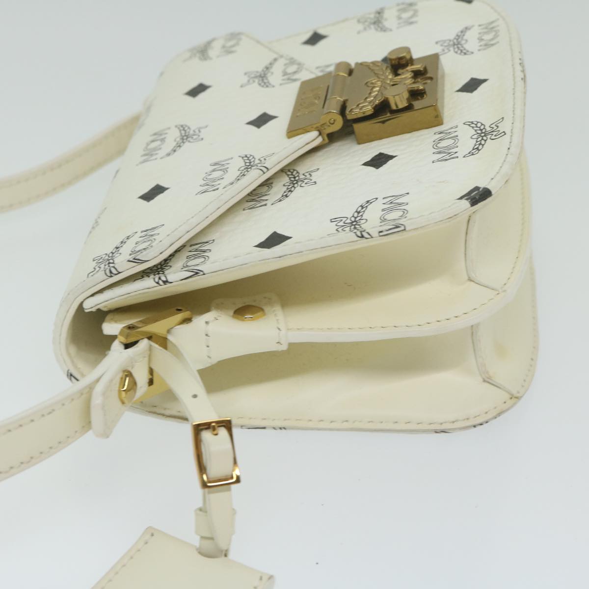 Mcm Vicetos Logogram Shoulder Bag Pvc Leather White Auth 64172