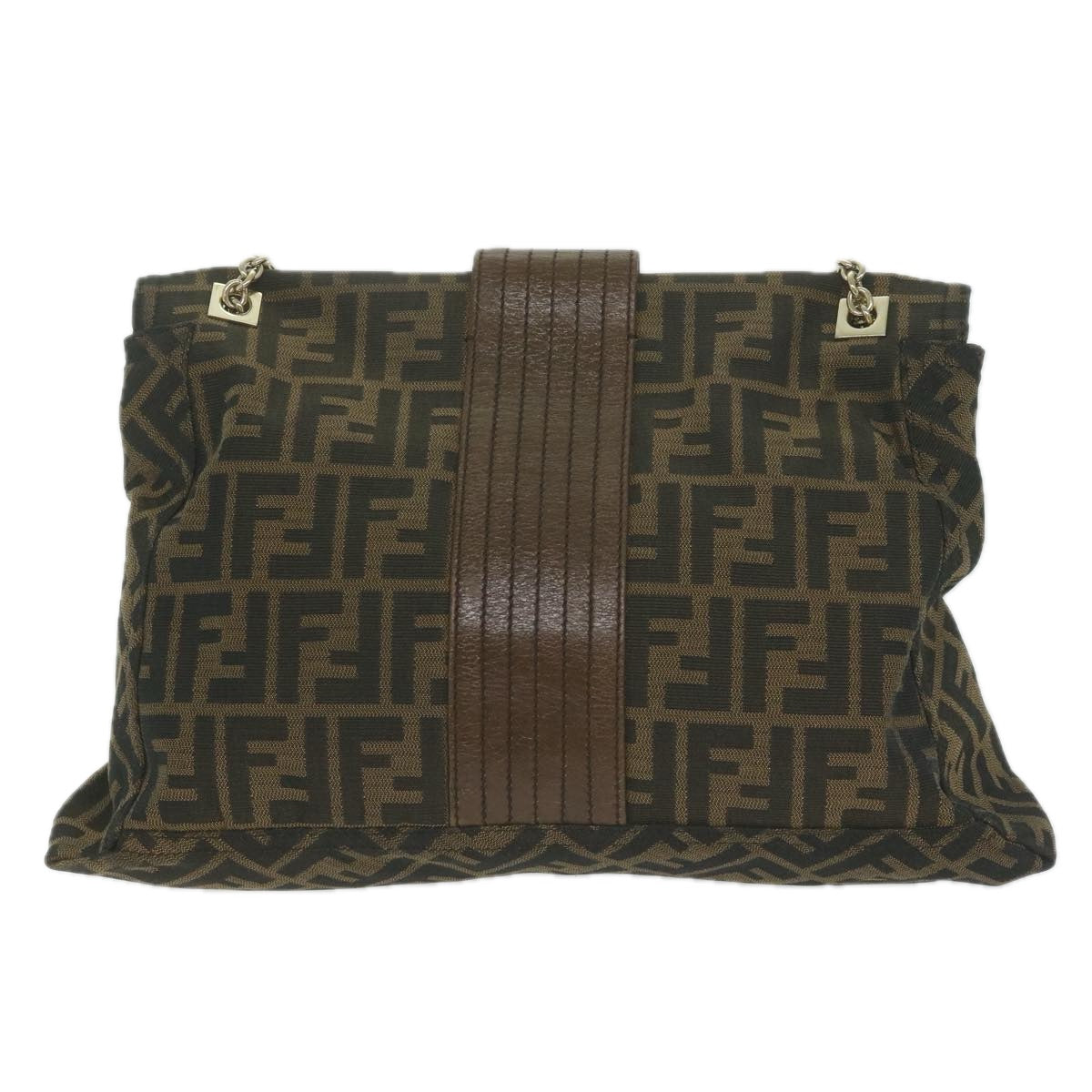 Fendi Zucca Canvas Chain Shoulder Bag Brown Auth 64757a
