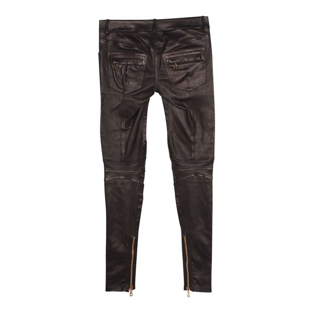 Balmain Skinny Fit Pants in Black Leather