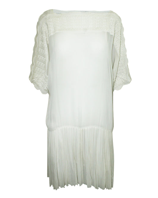 Off-White Embroidered Pleated Dress