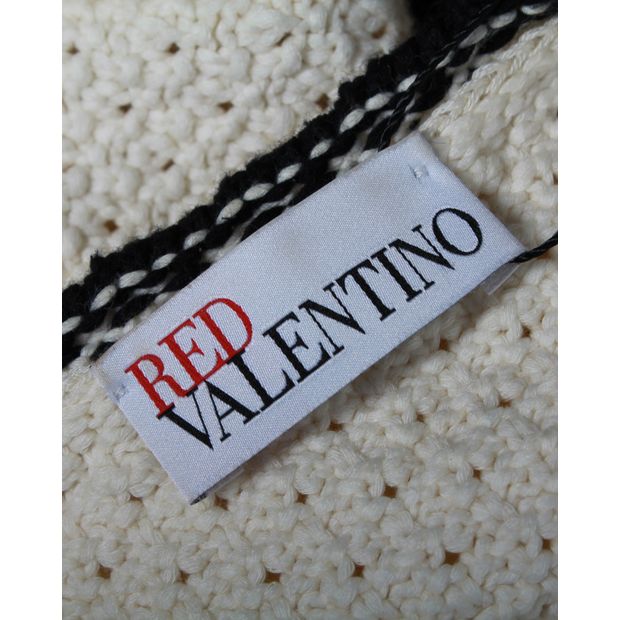 RED Valentino Ric-Rac Zip Peplum Jacket in White Cotton