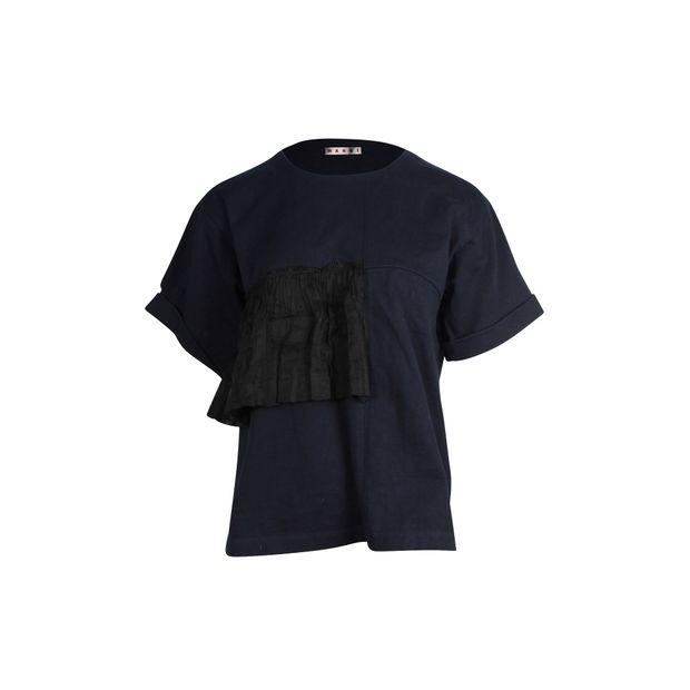 Marni Overlay Detail Top in Navy Blue Cotton