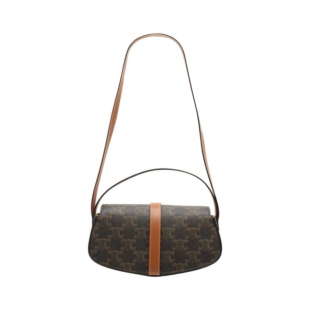 Celine Clutch on Strap Tabou in Tan Triomphe Canvas and Calfskin Leather