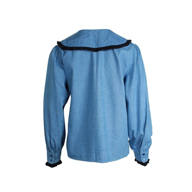 Rixo Misha Peter Pan Collar Shirt in Blue Cotton