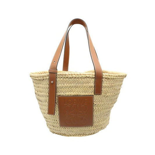 Loewe Small Basket Bag in Beige Raffia and Calfskin Leather