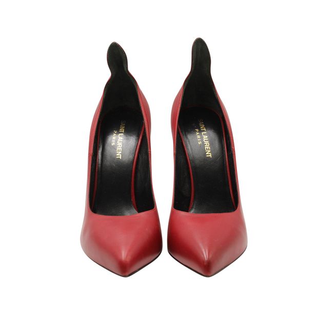 Saint Laurent Pointed Toe Pumps in Red Calf Leather