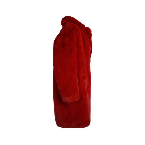 Sandro Thick Long Coat in Red Faux Fur Polyester