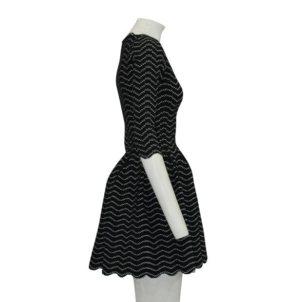 Black and White Dress with Wavy Neckline