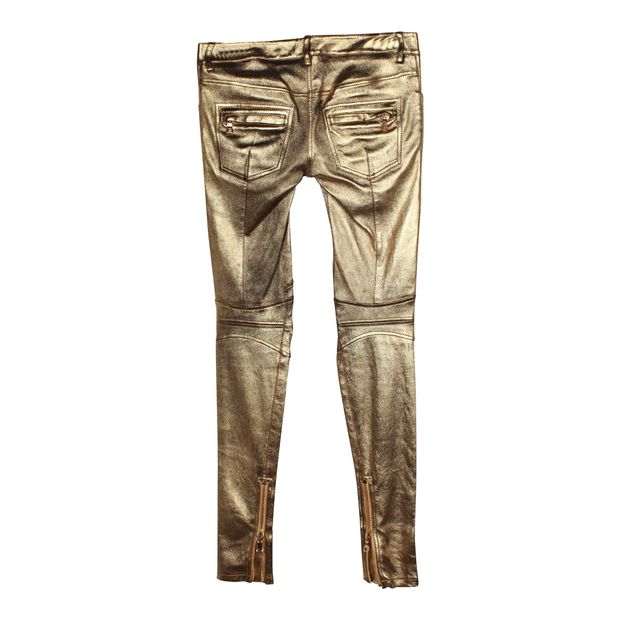 Balmain Skinny Pants in Gold Lambskin Leather