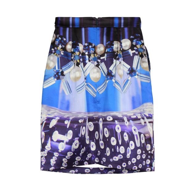 Mary Katrantzou Printed Skirt in Blue Silk