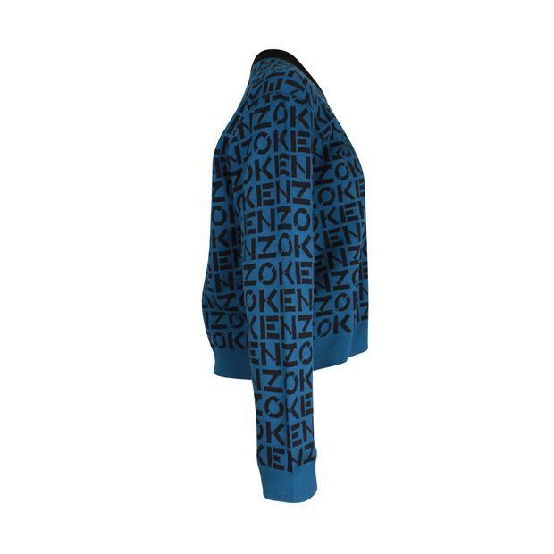 Kenzo Monogram Knitted Sweater in Blue Cotton