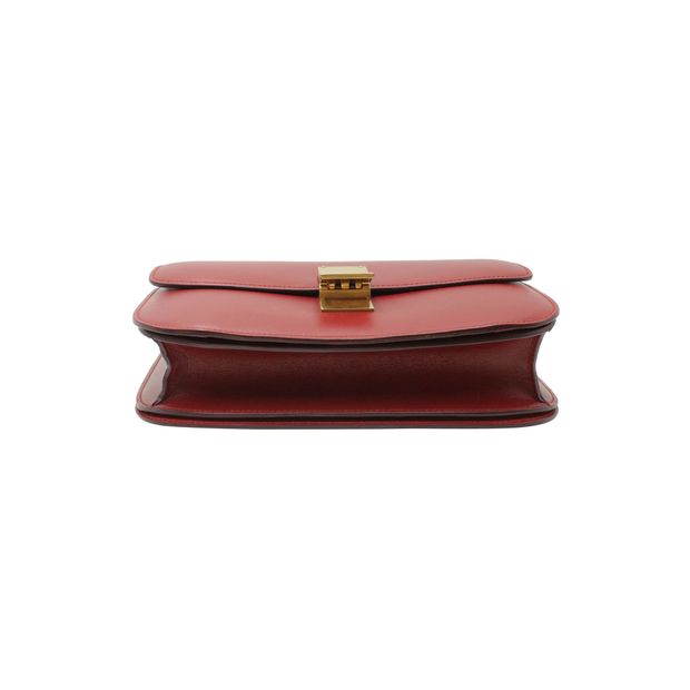 Celine Medium Box Bag in Red Calfskin Leather