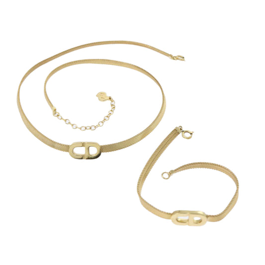 Christian Dior Bracelet Necklace 2set Gold Tone Auth Am4858