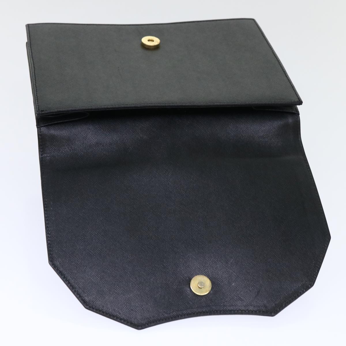 Saint Laurent Clutch Bag Leather Black Auth Am4881