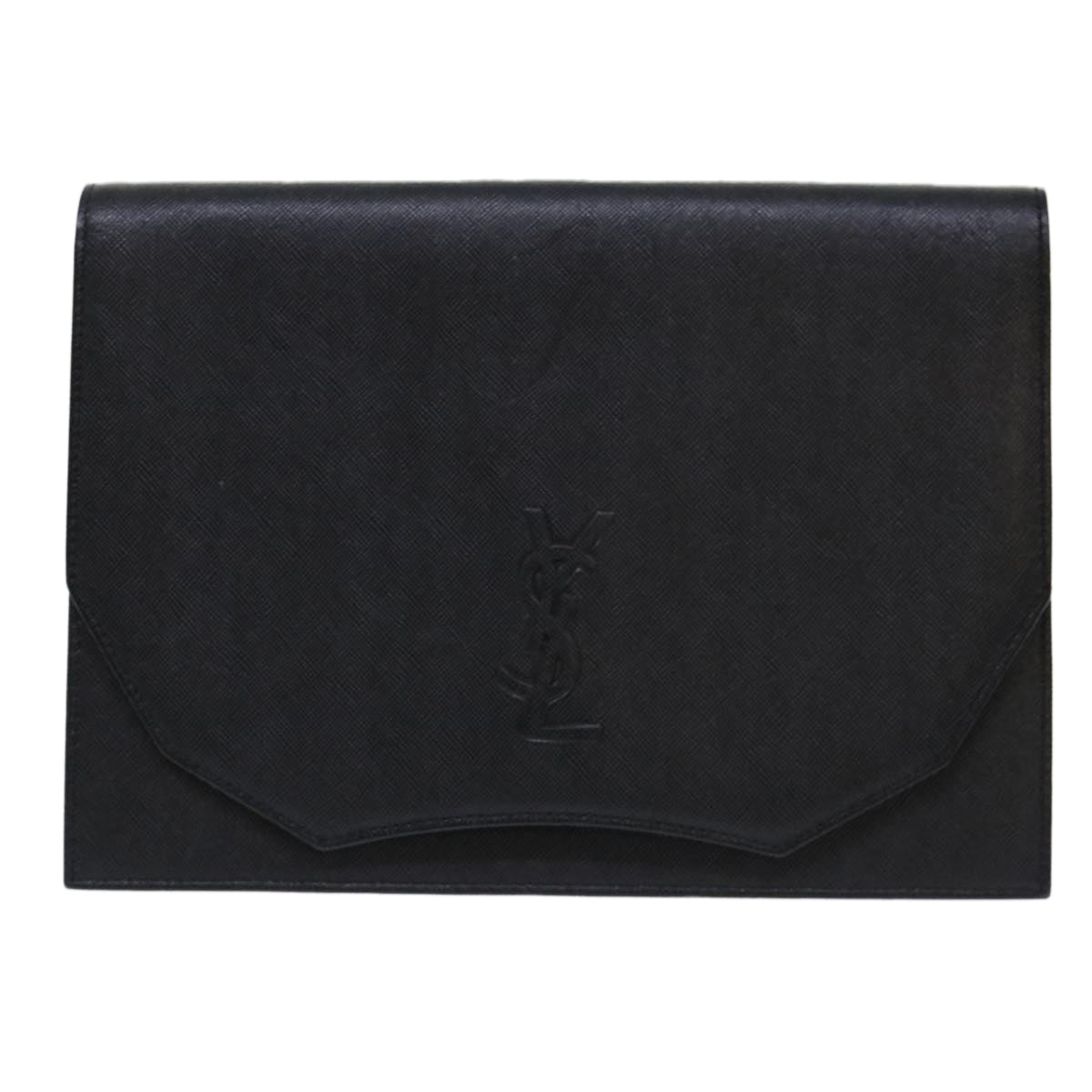 Saint Laurent Clutch Bag Leather Black Auth Am4881