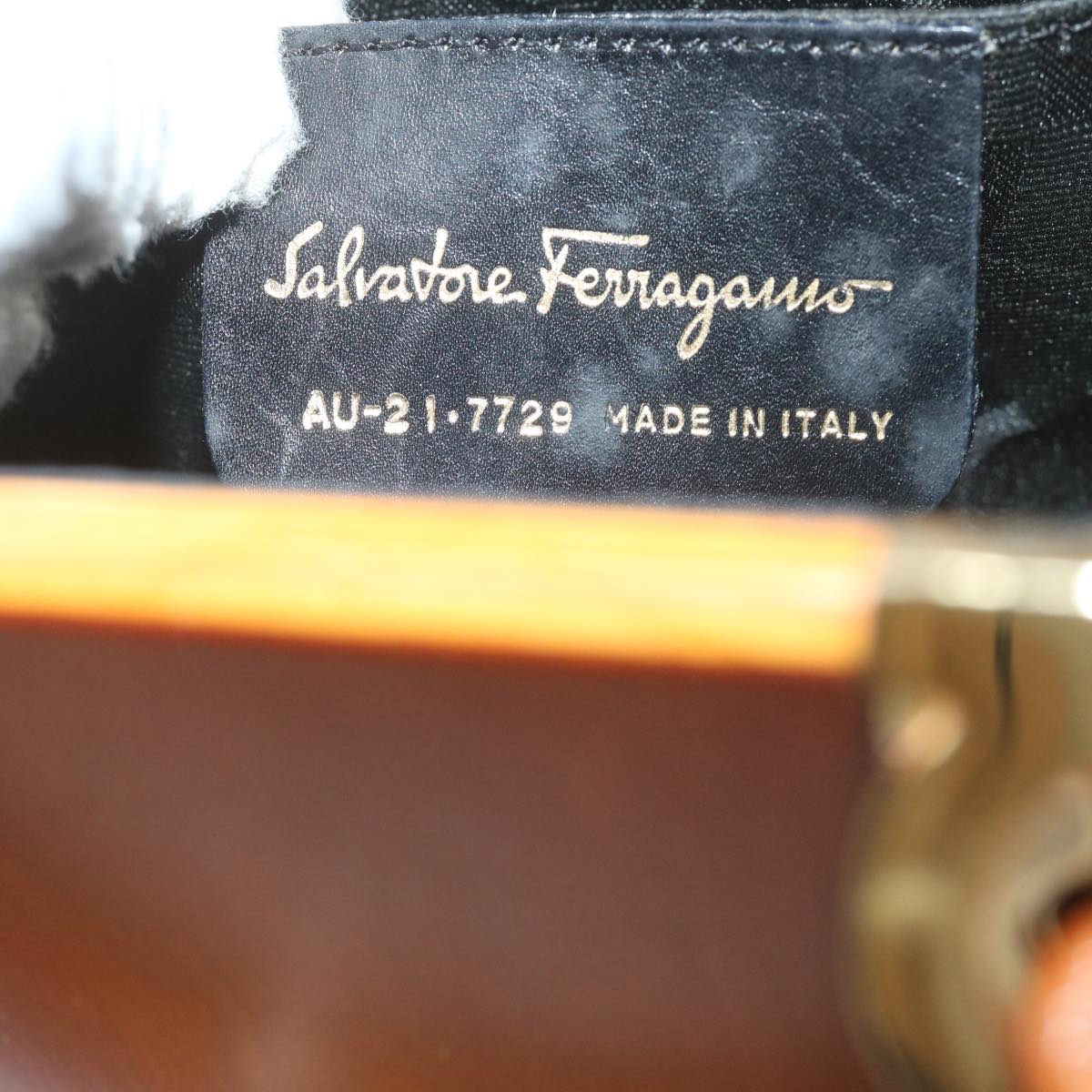 Salvatore Ferragamo Gancini Hand Bag Wood Brown Auth Am5289a