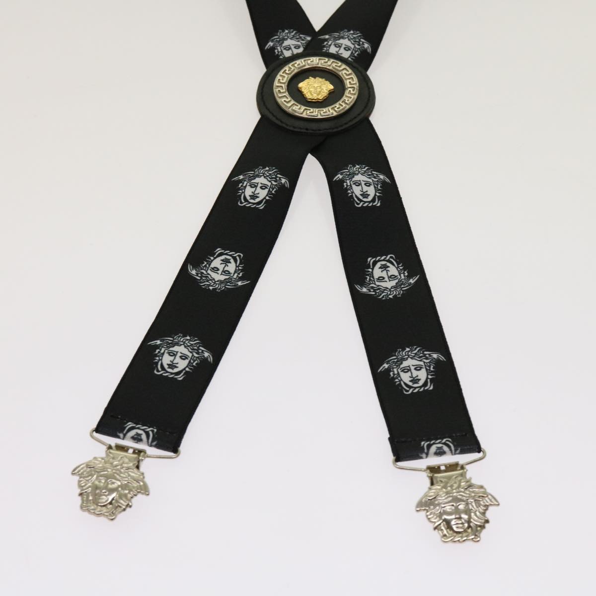 Versace Medusa Suspenders Belt Black White Auth Am5306