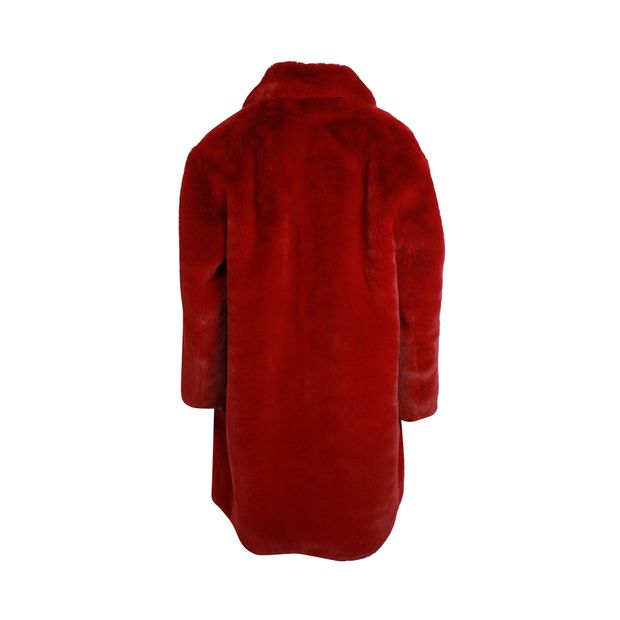 Sandro Thick Long Coat in Red Faux Fur Polyester