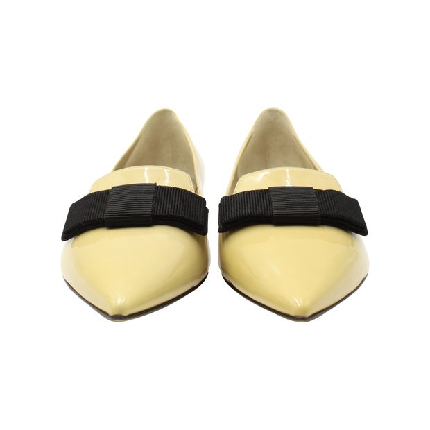 Jimmy Choo Gala Bow Pointed Flats in Yellow Patent Leather