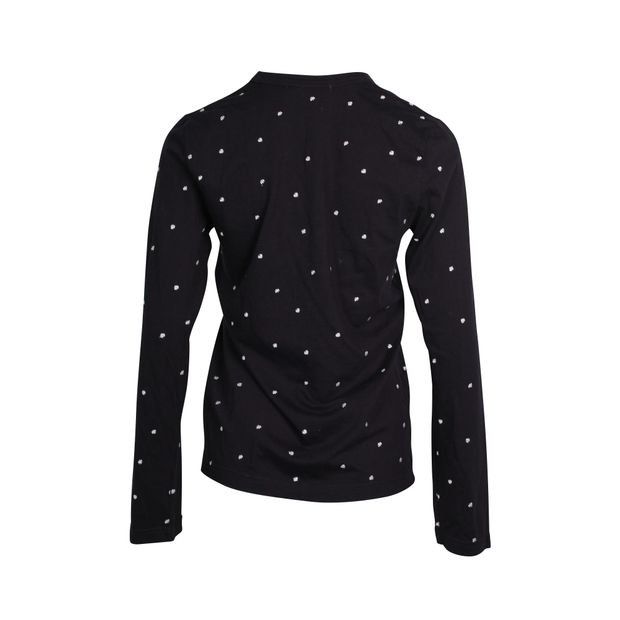 Comme Des Garcons Embroidered Polka Dot Long Sleeve Top in Black Cotton