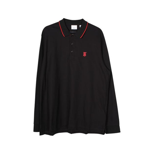 Black Long Sleeve Polo Shirt with Red Trim