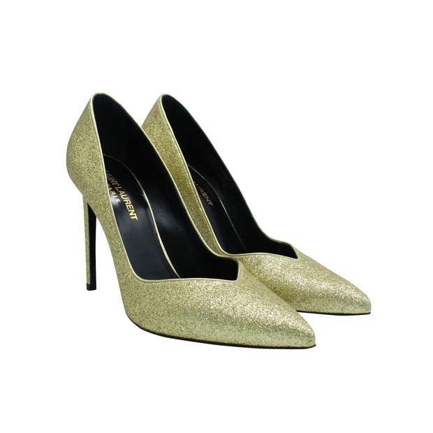 Gold Glitter Pointed Toe Heels