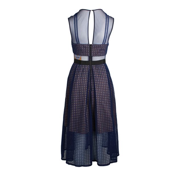 Self-Portrait Embroidered Sleeveless Midi Dress in Blue Tulle and Organza