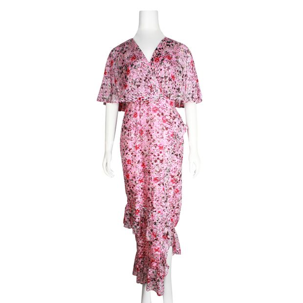SALONI Pink Floral Tiered Silk Maxi Dress