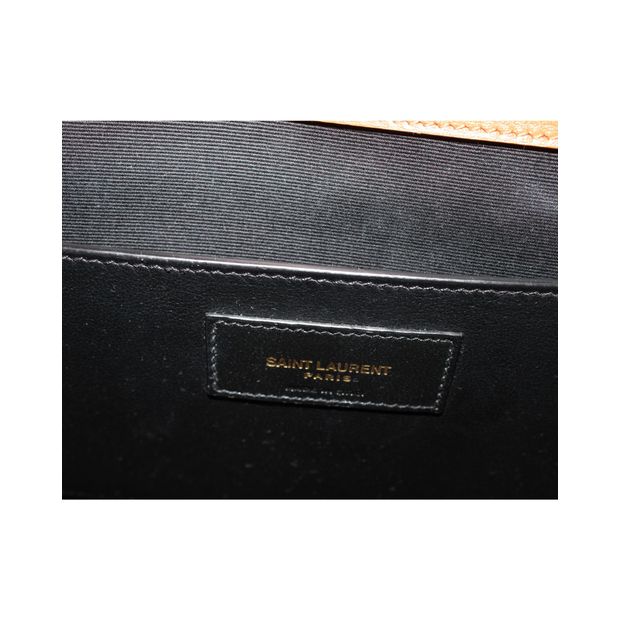 Saint Laurent Manhattan Shoulder Bag in Beige Canvas and Brown Leather