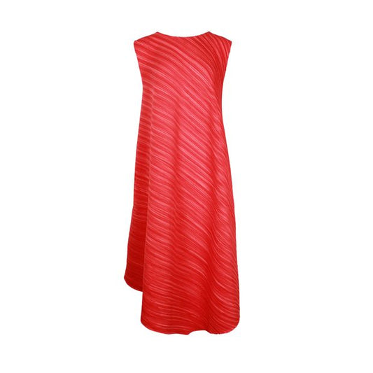 Bright Red Pleated Long Dress