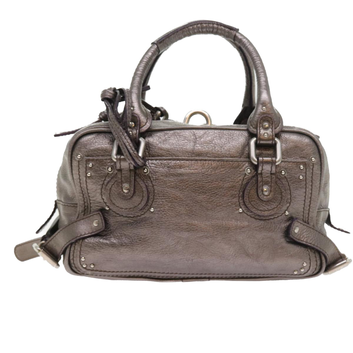 Chloe Paddington Hand Bag Leather Metallic Silver Auth Ki3489