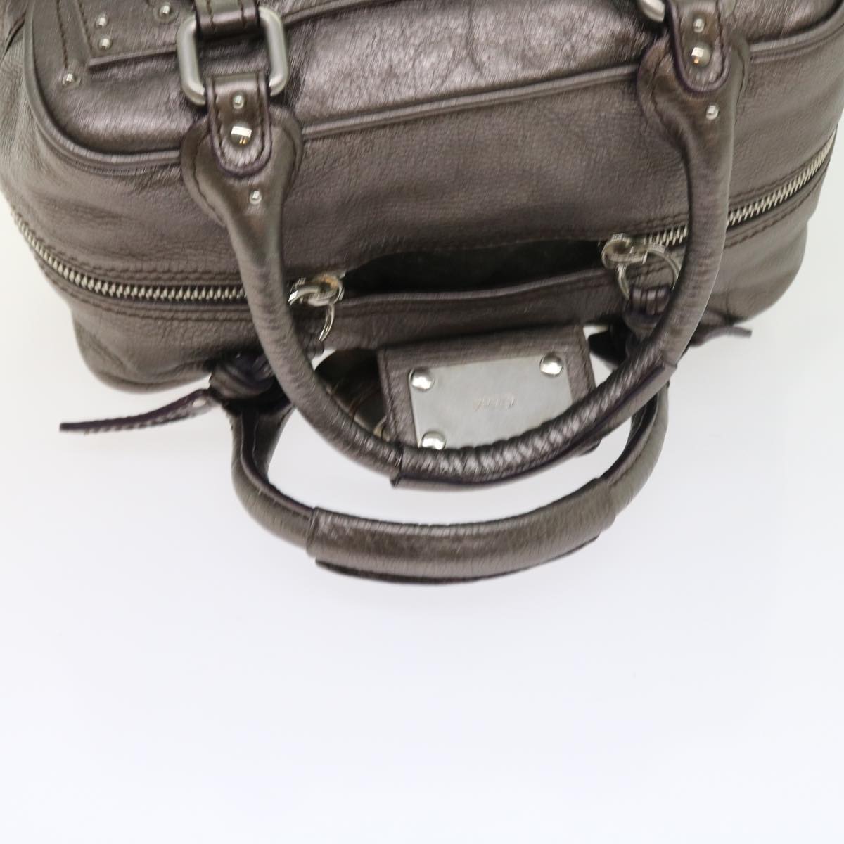 Chloe Paddington Hand Bag Leather Metallic Silver Auth Ki3489