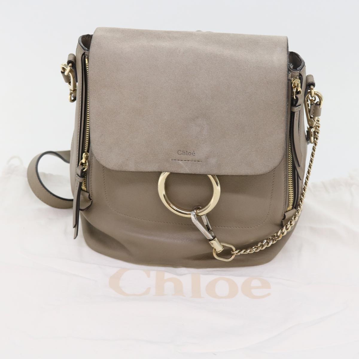 Chloe Fay Shoulder Bag Leather 2way Gray Auth Tb882