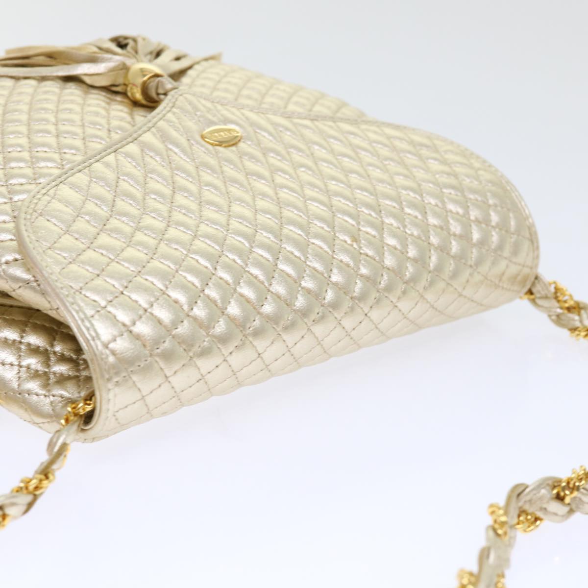 Bally Quilted Chain Shoulder Bag Leather Gold Tone Auth Yk8178
