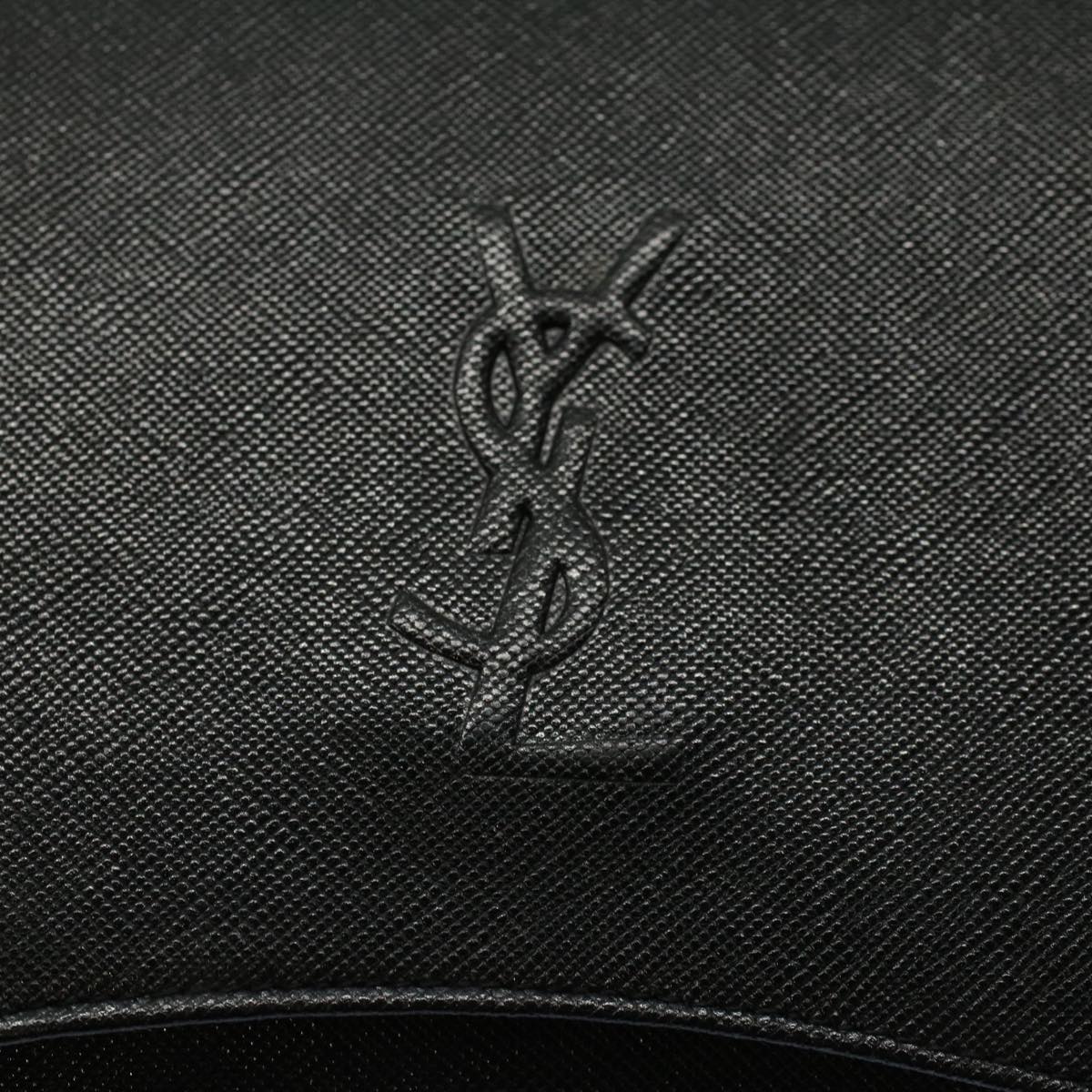 Saint Laurent Clutch Bag Leather Black Auth Yk8934