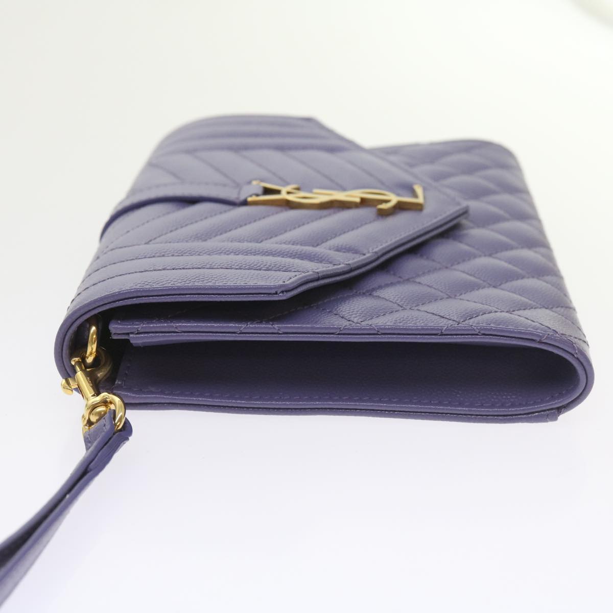 Saint Laurent V Stitch Clutch Bag Leather Purple Auth Yk9445a