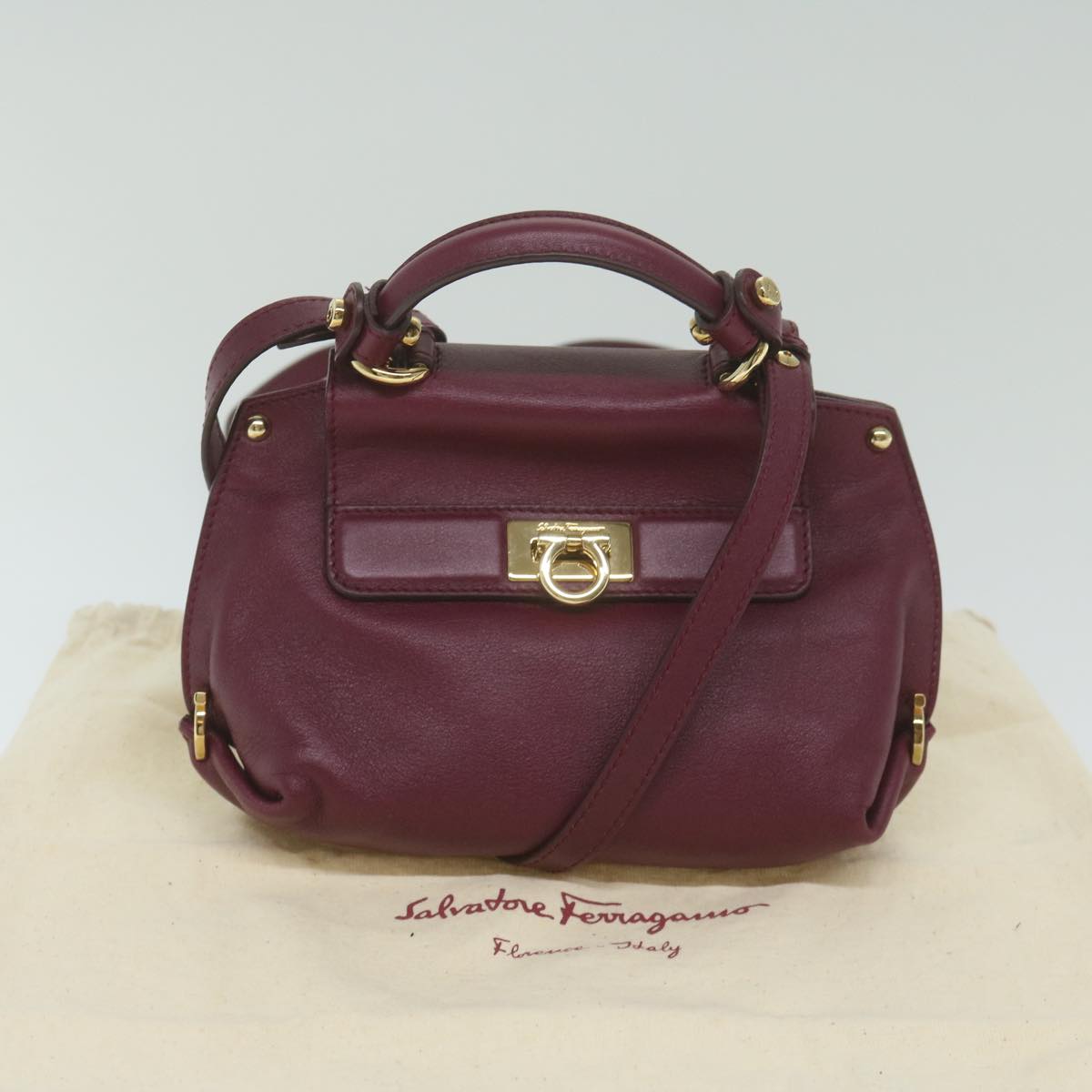 Salvatore Ferragamo Mini Sophia Gancini Hand Bag Leather 2way Red Auth Yk9626