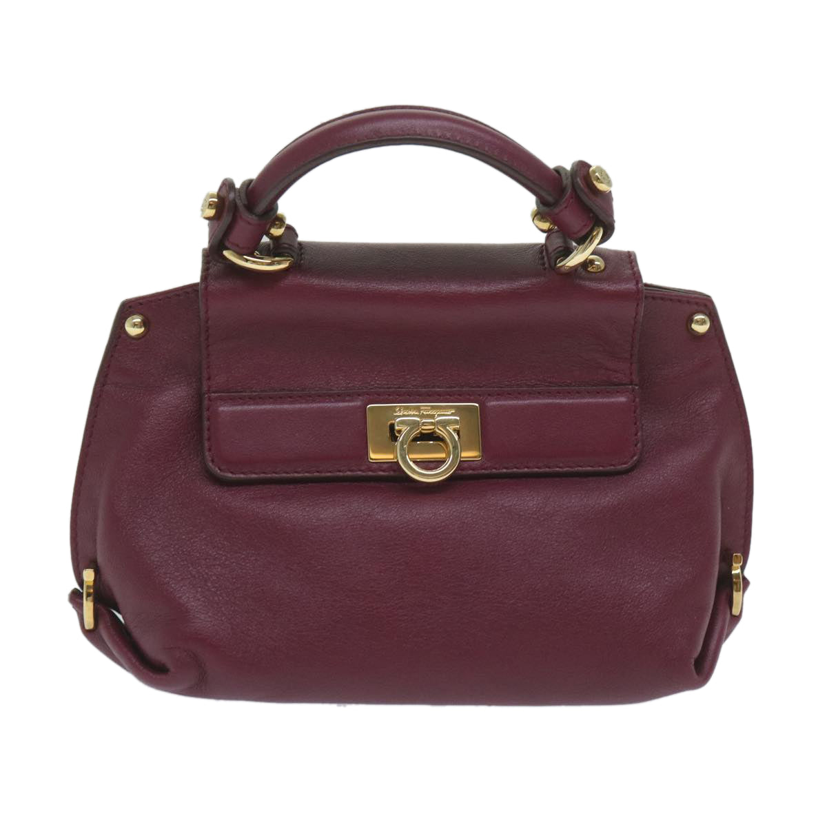 Salvatore Ferragamo Mini Sophia Gancini Hand Bag Leather 2way Red Auth Yk9626