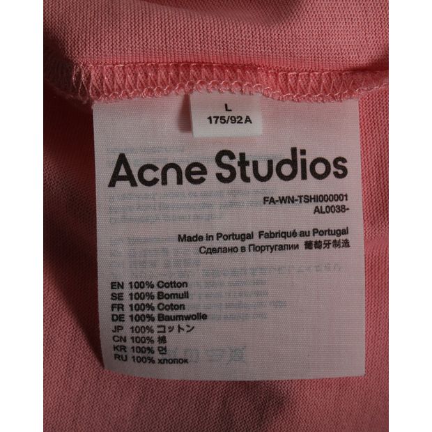 Acne Studios Face Patch T-Shirt in Pink Cotton