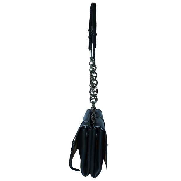 Prada Black Soft Leather Bag With Silver Chain